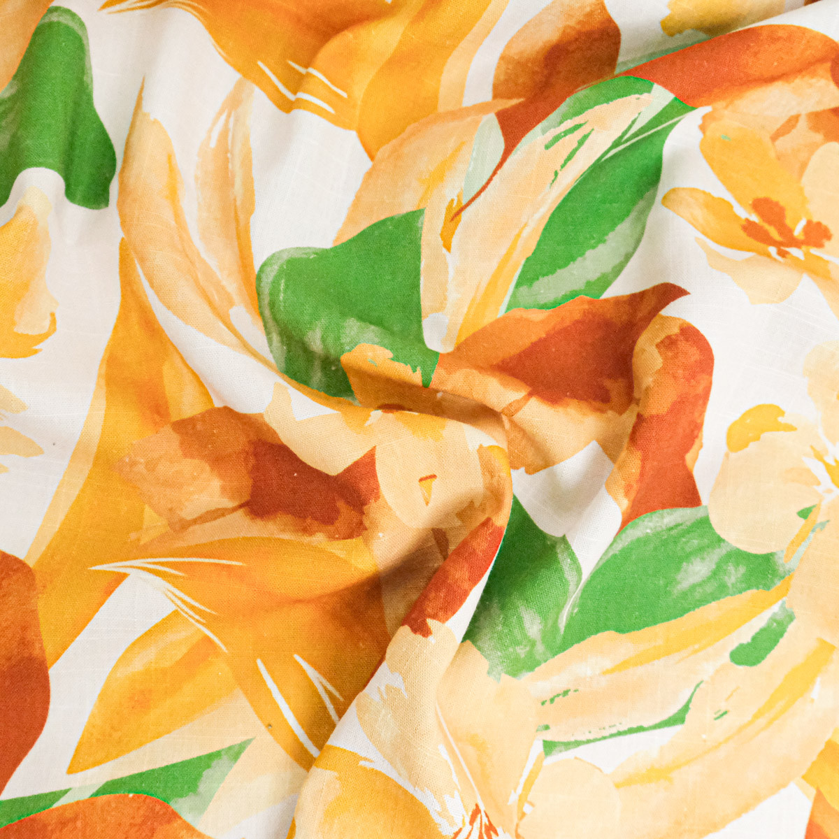 Ochre and Green Floral Print Linen Viscose - Maison Klem